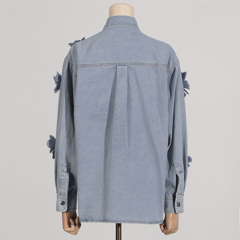 Camicia in denim da donna, stile semplice e tridimensionale